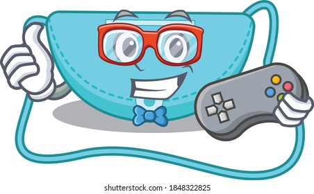 Mascot design style of sling bag gamer playing with controller