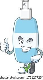 Estilo de diseño de mascota del desinfectador de manos que muestra el dedo de Thumbs hacia arriba