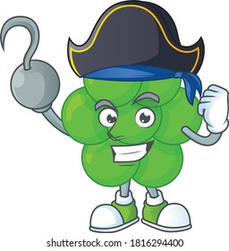 mascot design style of staphylococcus aureus as a pirate having one hook hand. Vector illustration