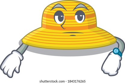 Mascot design style of summer hat with waiting gesture