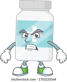 Mascot design style of supplement bottle with angry face