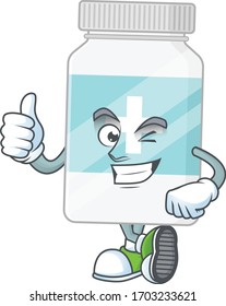 Mascot design style of supplement bottle showing Thumbs up finger