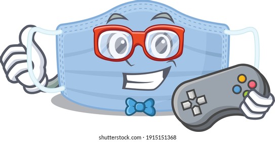 Mascot design style of surgical mask gamer playing with controller