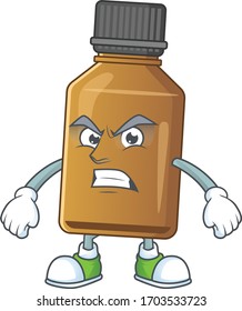 Mascot design style of syrup cure bottle with angry face