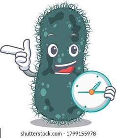 mascot design style of thermotogae standing, holding a clock