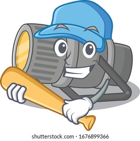 Mascot design style of underwater flashlight with baseball stick
