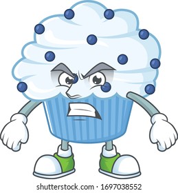 Mascot design style of vanilla blue cupcake with angry face