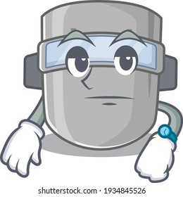 Mascot design style of welding mask with waiting gesture