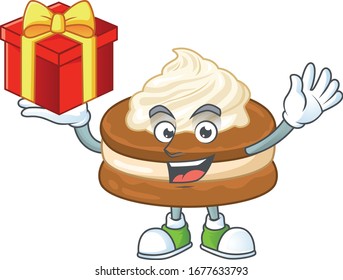 A mascot design style of white cream alfajor showing crazy face