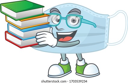 A mascot design of surgery mask student character with book