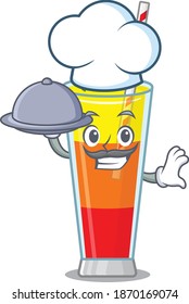 mascot design of tequila sunrise cocktail chef serving food on tray