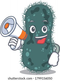 Mascot design of thermotogae announcing new products on a megaphone