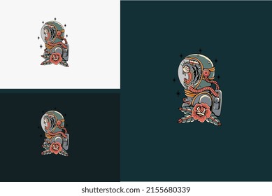 mascot design of tiger astronaut and flower vector
