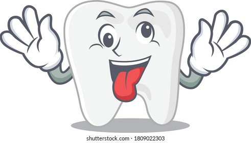 A mascot design of tooth having a funny crazy face