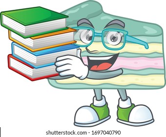Ein Maskottenteam-Design von Vanille Slice Kuchen Studentenfigur mit Buch