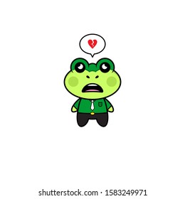 Mascot Design Vector Frog Businessman with Red Broken Heart