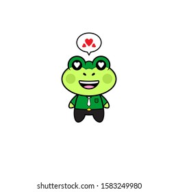 Mascot Design Vector Frog Businessman with Falling In Love