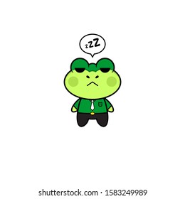 Mascot Design Vector Frog Businessman with Sleeping Eye