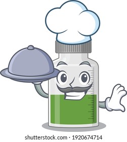 mascot design of vitamin syrup chef serving food on tray