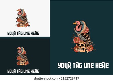 mascot design of vulture and head skull vector