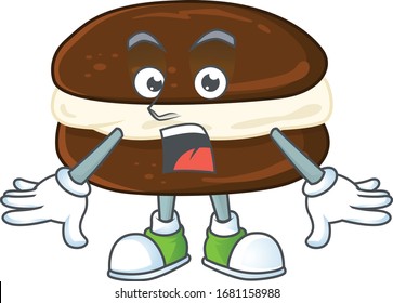 A mascot design of whoopie pies making a surprised gesture