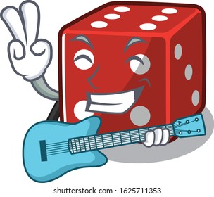 A mascot of dice performance with guitar