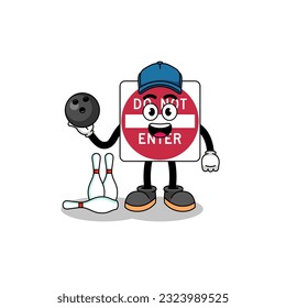 Mascot of do not enter road sign as a bowling player , character design