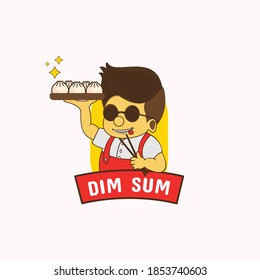 logotipo de maniobra de mascota. deliciosa comida al vapor de dim sum. Plantillas de logotipos para menús, restaurantes y marcas de embalaje.