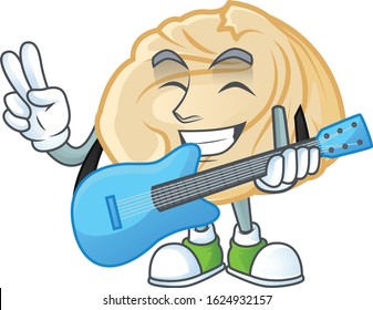 A mascot of dumpling performance with guitar