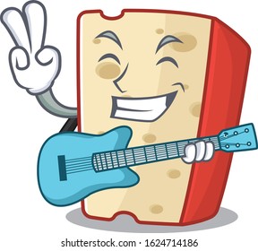 A mascot of dutch cheese performance with guitar
