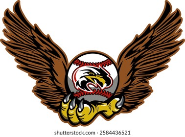 mascot eagle claw holding baseball for school, college or league sports