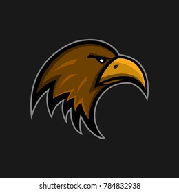 Mascot eagle logo sports club. Falcon head emblem. Aggressive hunter face hawk bird sticker.