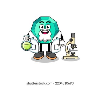 Mascot of emerald gemstone as a scientist , character design
