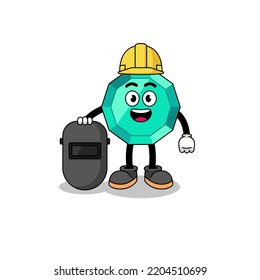 Mascot of emerald gemstone as a welder , character design