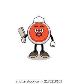 Mascot of emergency button as a butcher , character design
