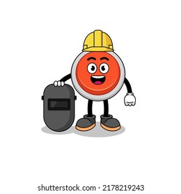 Mascota del botón de emergencia como soldador , diseño de carácter