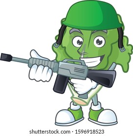 A mascot of endive as an Army with machine gun
