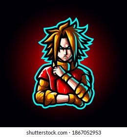 Mascot esport character logo gaming red and yellow costume ninja modern. Logo gaming for team squad.