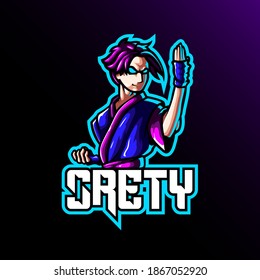 Mascot esport fighter character logo gaming blue purple costume . Logo gaming for team squad.