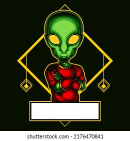 Mascot esport green alien character logo gaming red tshirt. Logo gaming for team squad.logo vector character alien for gaming.