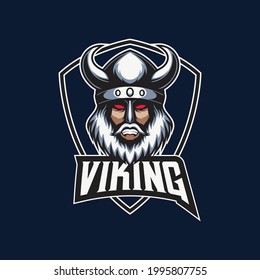 mascot esport logo of viking with shield emblem vector illustration