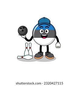 Mascot of estonia flag as a bowling player , character design