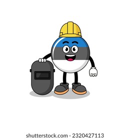 Mascot of estonia flag as a welder , character design