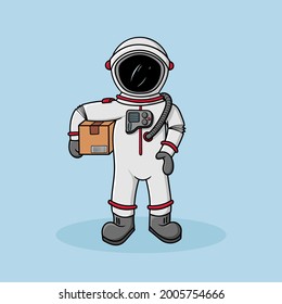 Mascot Express courier Astronout shipping order Free Vector