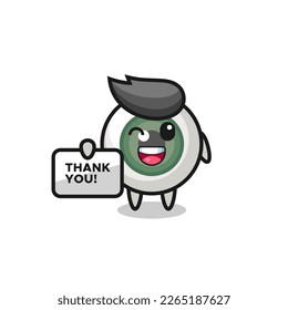 the mascot of the eyeball holding a banner that says thank you , cute style design for t shirt, sticker, logo element