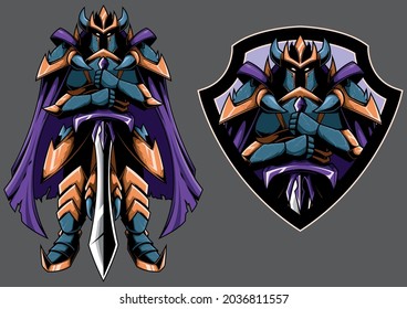 Mascot with fantasy dark guardian night in 2 versions.