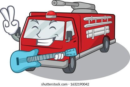 A mascot of fire truck performance with guitar