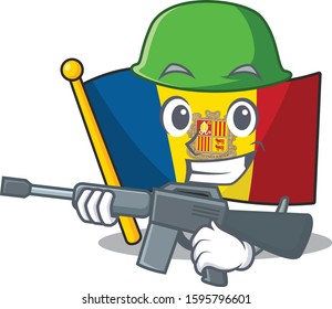 A mascot of flag andorra Scroll Army with machine gun