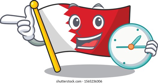 Mascot flag bahrain with in with bring clock character