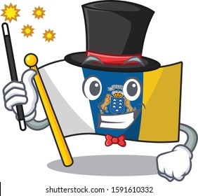 Mascot of flag canary island Scroll performance as a Magician style